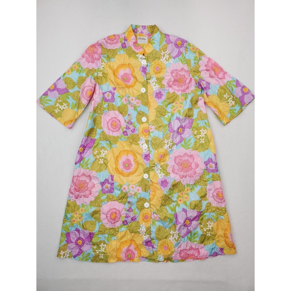 Vintage‎ Barbara Lee Robe Womens Medium Multicolor Floral Quilted House Coat 60s